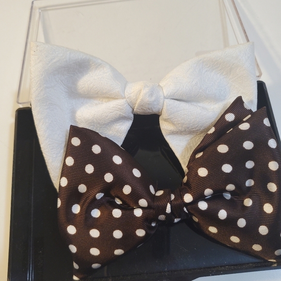 Bundle of 2  men's polka brown and white Bow Tie - Picture 2 of 3